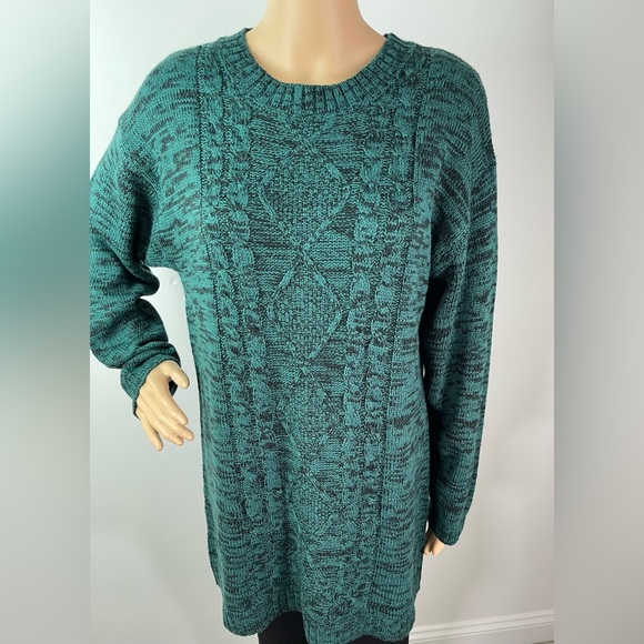 Green and Grey Marle Cable Knit Crewneck Sweater Dress - Picture 10 of 11
